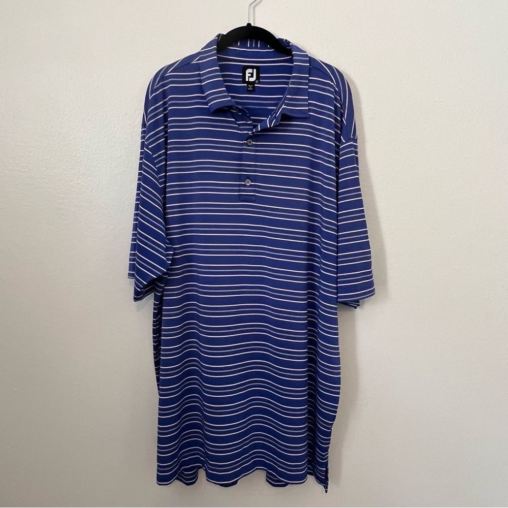 FootJoy FJ Golf Shirt Polo Size 2XLarge Stripes Blue Short Sleeves